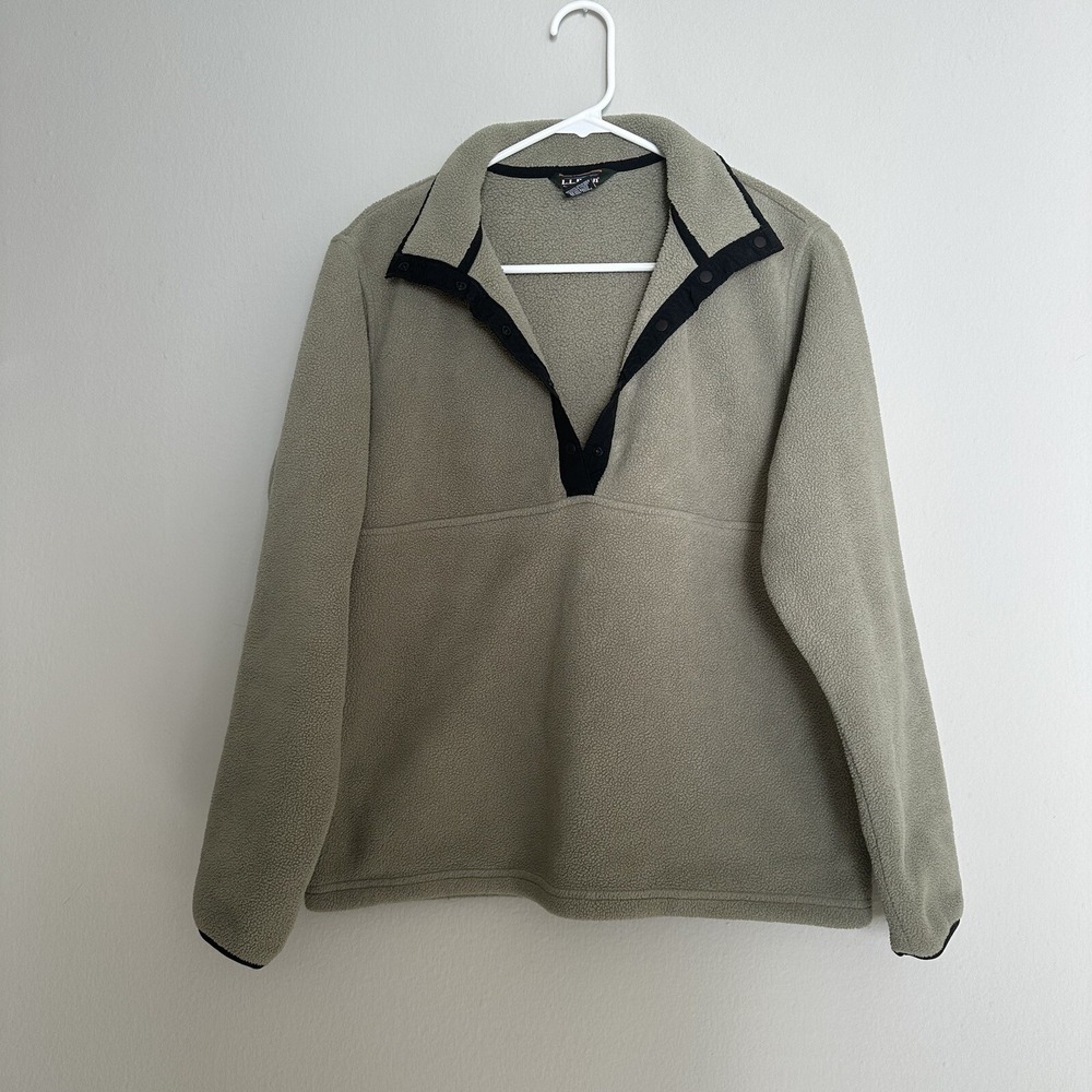 LL Bean T Snap Fleece Jacket Small Womens Beige Long Sleeve Pullover Broken Snap